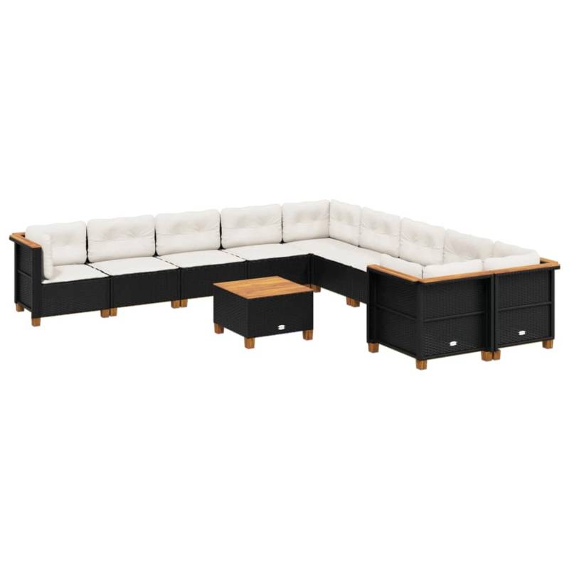 vidaXL 11-tlg Garten-Sofagarnitur mit Kissen Schwarz Poly Rattan Modell 132 von VIDAXL