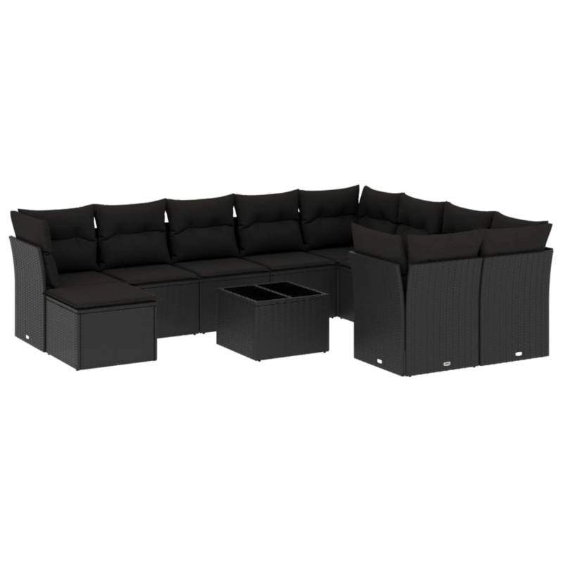 vidaXL 11-tlg Garten-Sofagarnitur mit Kissen Schwarz Poly Rattan Modell 25 von VIDAXL
