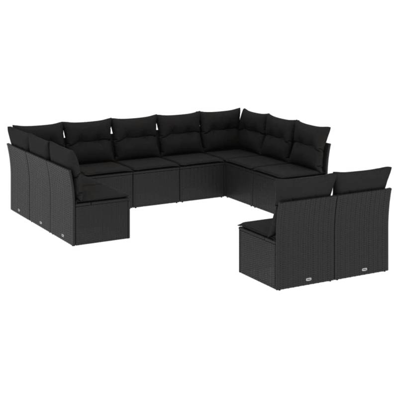 vidaXL 11-tlg Garten-Sofagarnitur mit Kissen Schwarz Poly Rattan Modell 36 von VIDAXL