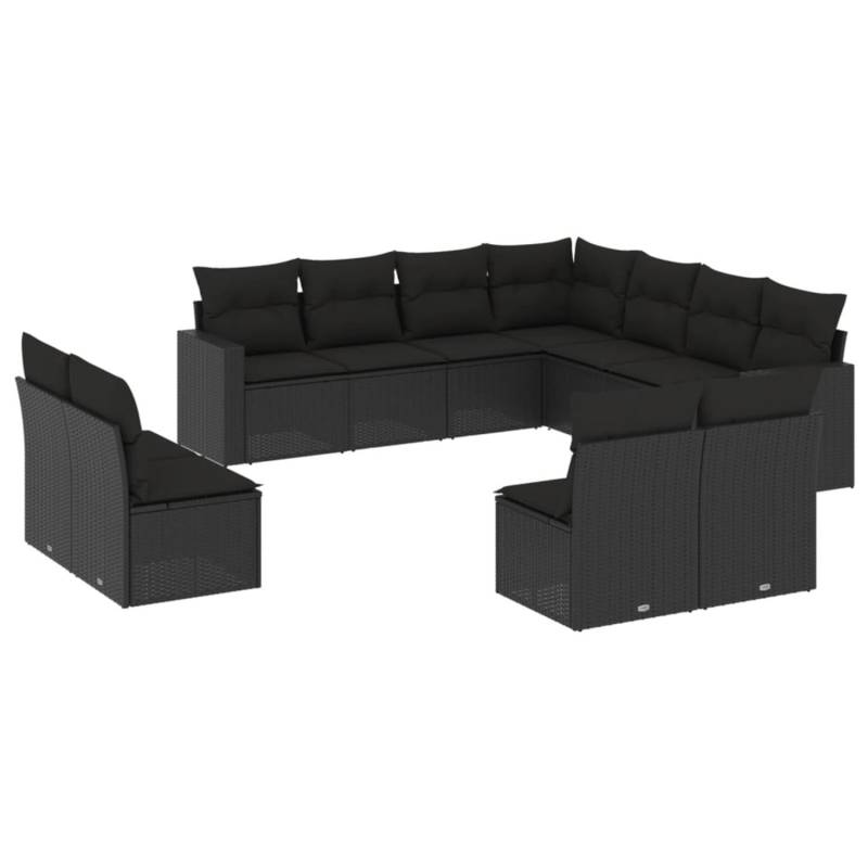 vidaXL 11-tlg Garten-Sofagarnitur mit Kissen Schwarz Poly Rattan Modell 4 von VIDAXL