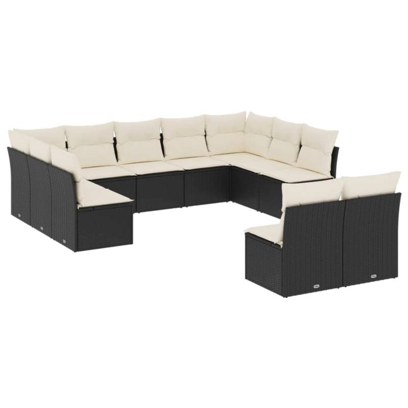 vidaXL 11-tlg Garten-Sofagarnitur mit Kissen Schwarz Poly Rattan Modell 50 von VIDAXL