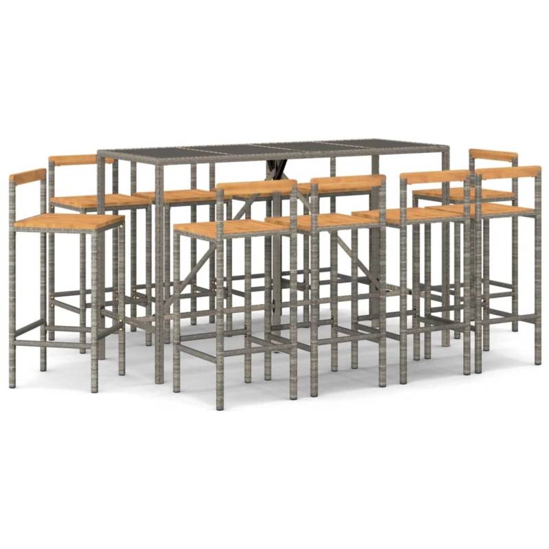 vidaXL 11-tlg Gartenbar-Set Grau Poly Rattan & Massivholz Akazie von VIDAXL