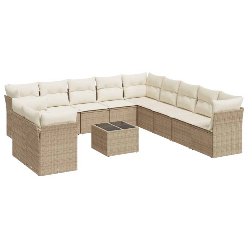 vidaXL 12-Tlg Garten-Sofagarnitur mit Kissen Beige Poly Rattan 3249727 von VIDAXL