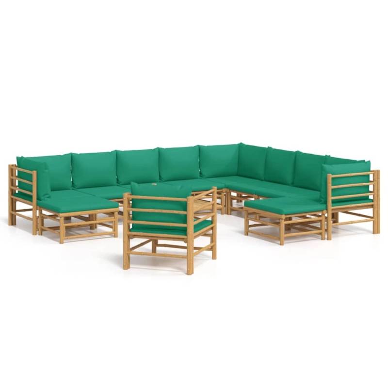 vidaXL 12-tlg Garten-Lounge-Set mit Grünen Kissen Bambus Modell 1 von VIDAXL