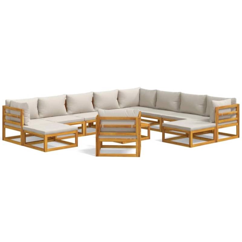 vidaXL 12-tlg Garten-Lounge-Set mit Hellgrauen Kissen Massivholz Modell 1 von VIDAXL