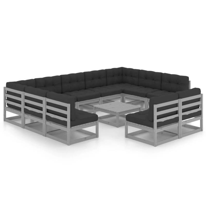 vidaXL 12-tlg Garten-Lounge-Set mit Kissen Grau Kiefer Massivholz Modell 11 von VIDAXL