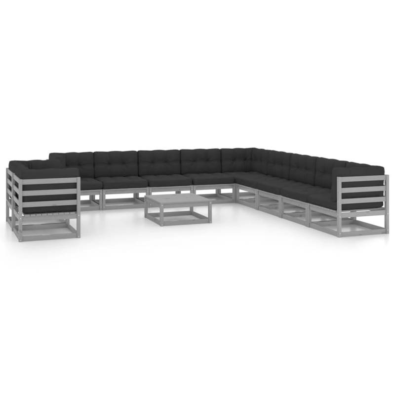 vidaXL 12-tlg Garten-Lounge-Set mit Kissen Grau Kiefer Massivholz Modell 4 von VIDAXL