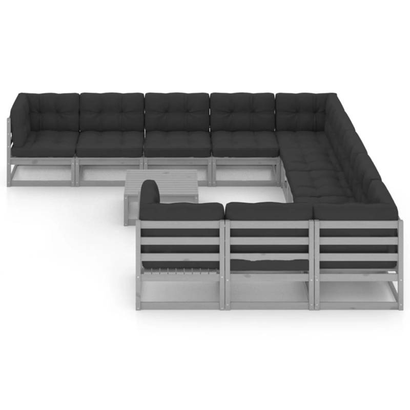vidaXL 12-tlg Garten-Lounge-Set mit Kissen Grau Kiefer Massivholz Modell 7 von VIDAXL
