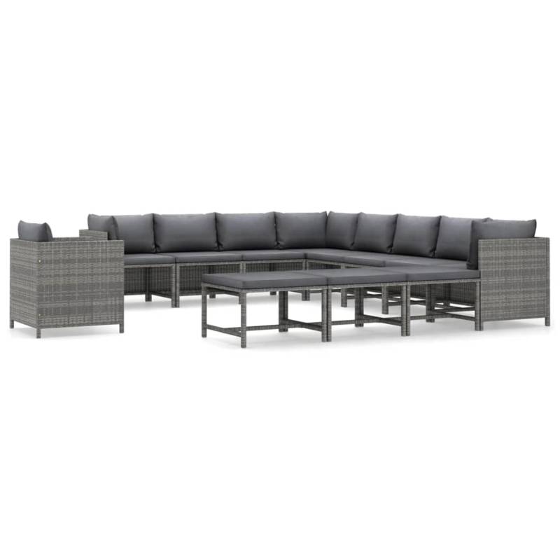 vidaXL 12-tlg Garten-Lounge-Set mit Kissen Poly Rattan Grau Modell 3 von VIDAXL