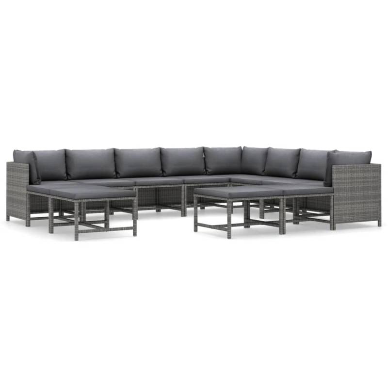 vidaXL 12-tlg Garten-Lounge-Set mit Kissen Poly Rattan Grau Modell 4 von VIDAXL