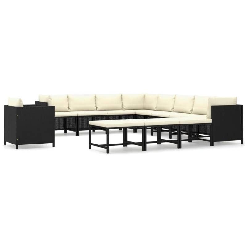 vidaXL 12-tlg Garten-Lounge-Set mit Kissen Poly Rattan Schwarz Modell 3 von VIDAXL