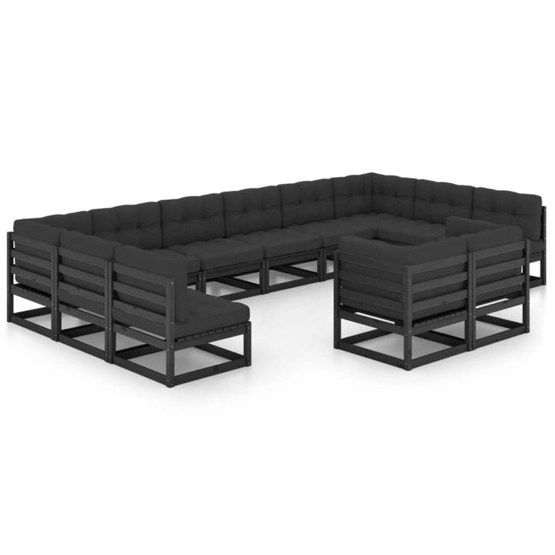 vidaXL 12-tlg Garten-Lounge-Set mit Kissen Schwarz Kiefer Massivholz Modell 2 von VIDAXL