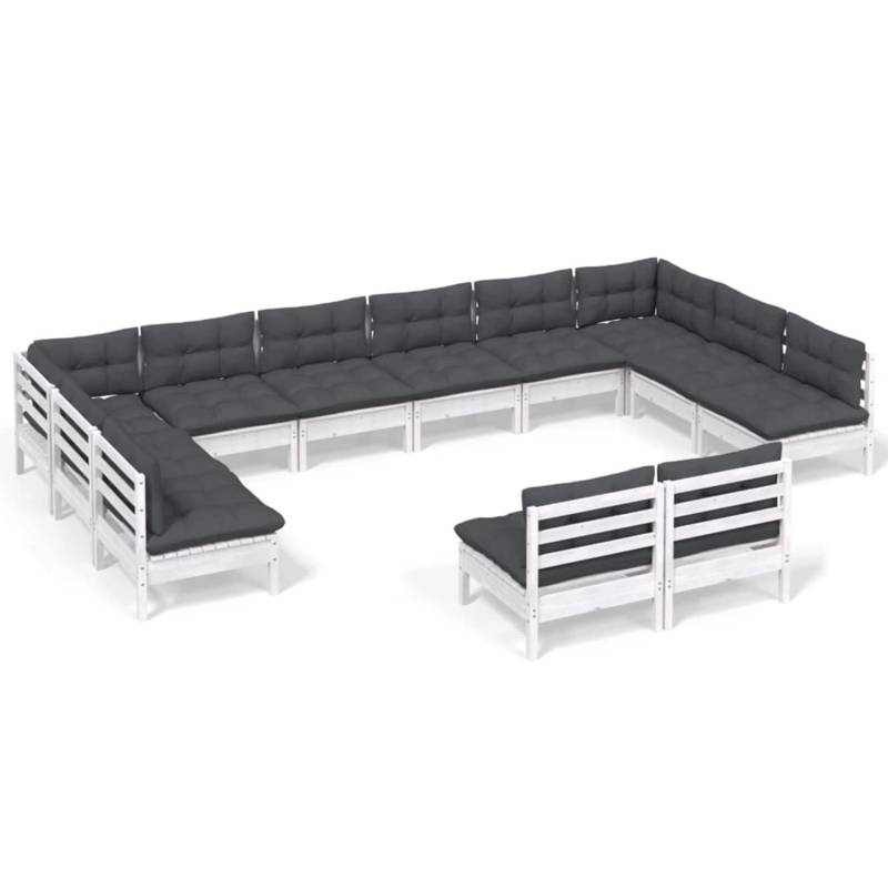 vidaXL 12-tlg Garten-Lounge-Set mit Kissen Weiß Kiefer Massivholz Modell 16 von VIDAXL