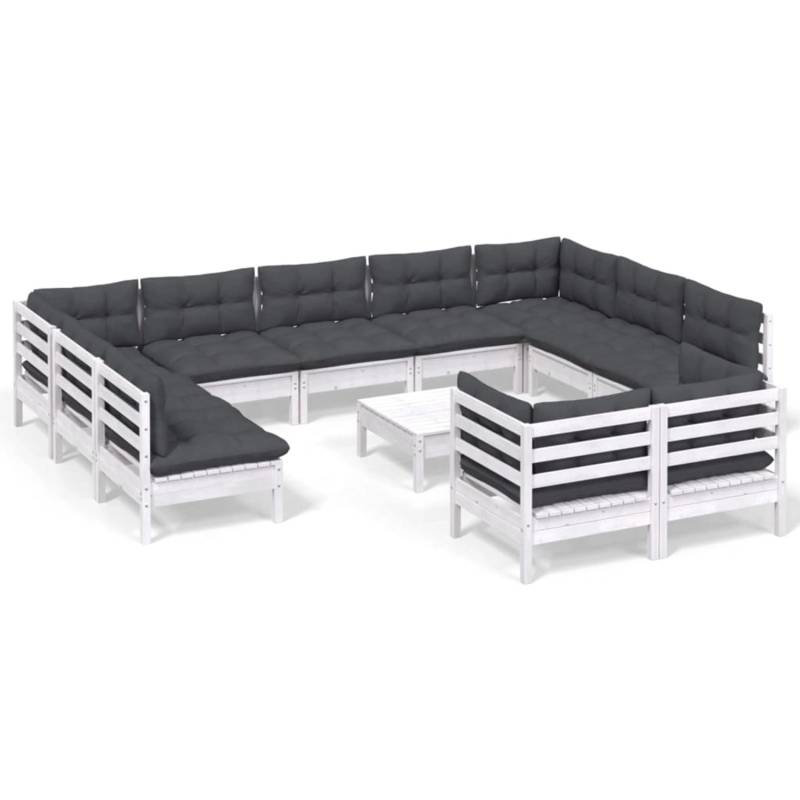 vidaXL 12-tlg Garten-Lounge-Set mit Kissen Weiß Kiefer Massivholz Modell 17 von VIDAXL
