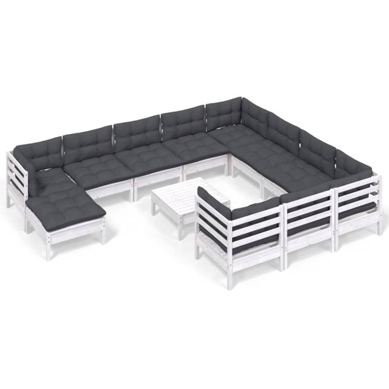 vidaXL 12-tlg Garten-Lounge-Set mit Kissen Weiß Kiefernholz Modell 2 von VIDAXL