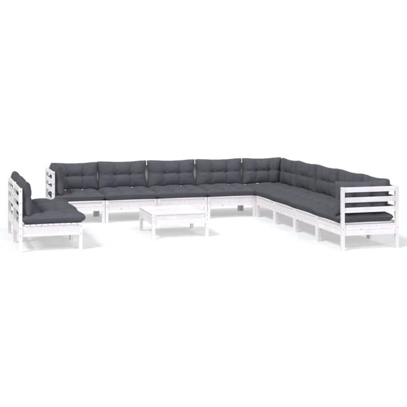vidaXL 12-tlg Garten-Lounge-Set mit Kissen Weiß Massivholz Kiefer Modell 1 von VIDAXL