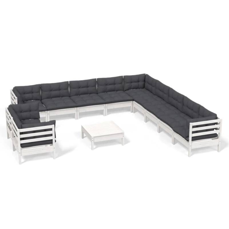 vidaXL 12-tlg Garten-Lounge-Set mit Kissen Weiß Massivholz Kiefer Modell 4 von VIDAXL