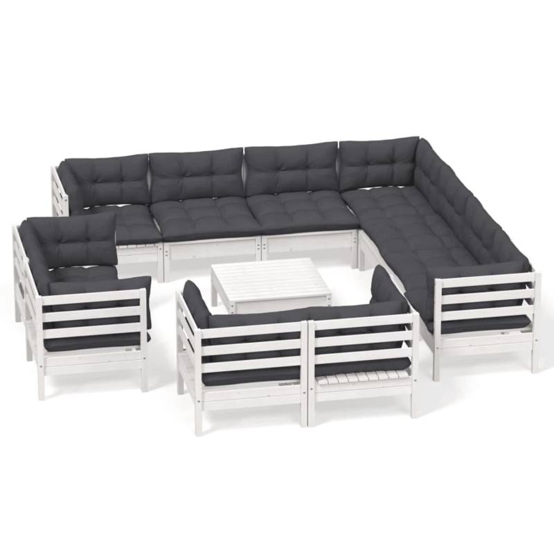vidaXL 12-tlg Garten-Lounge-Set mit Kissen Weiß Massivholz Kiefer Modell 5 von VIDAXL
