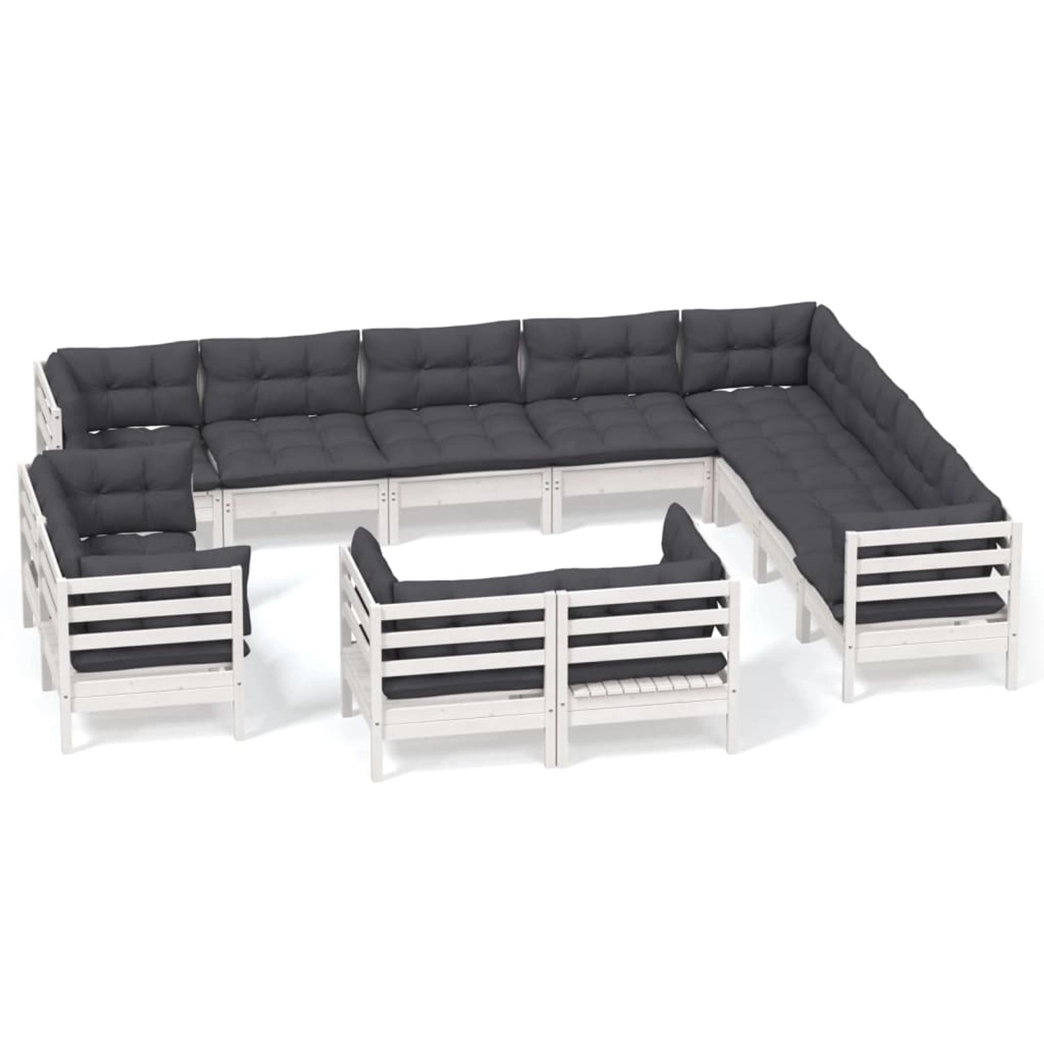 vidaXL 12-tlg Garten-Lounge-Set mit Kissen Weiß Massivholz Kiefer Modell 6 von VIDAXL