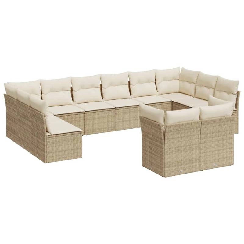 vidaXL 12-tlg Garten-Sofagarnitur mit Kissen Beige Poly Rattan Modell 5 von VIDAXL