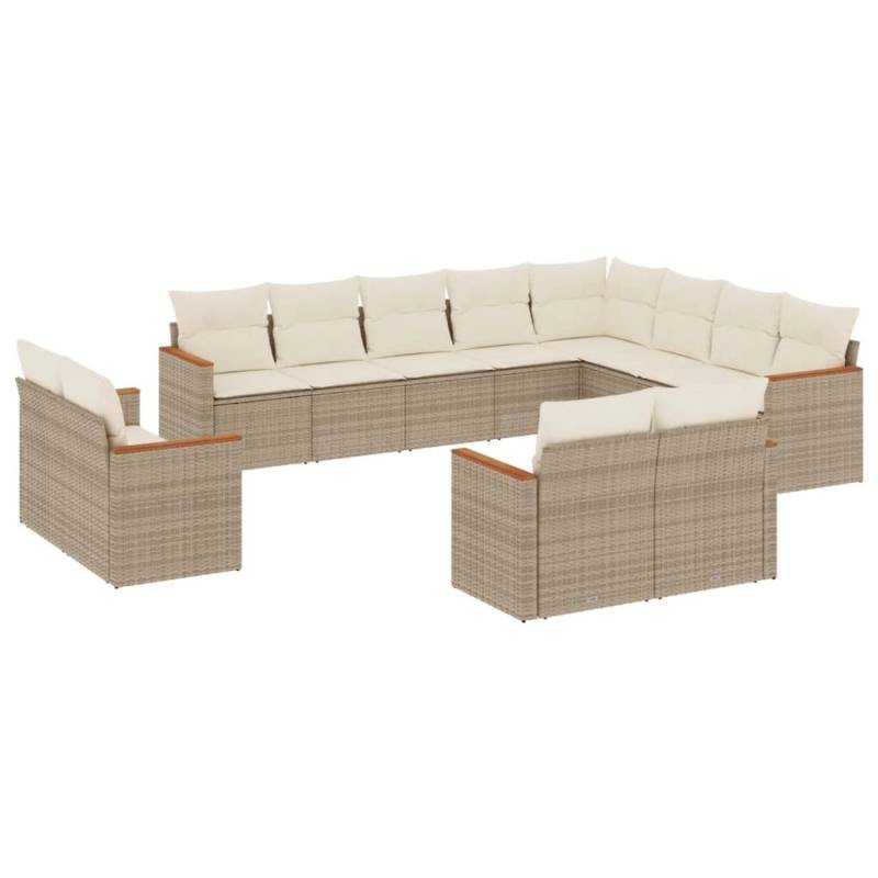 vidaXL 12-tlg Garten-Sofagarnitur mit Kissen Beige Poly Rattan Modell 82 von VIDAXL