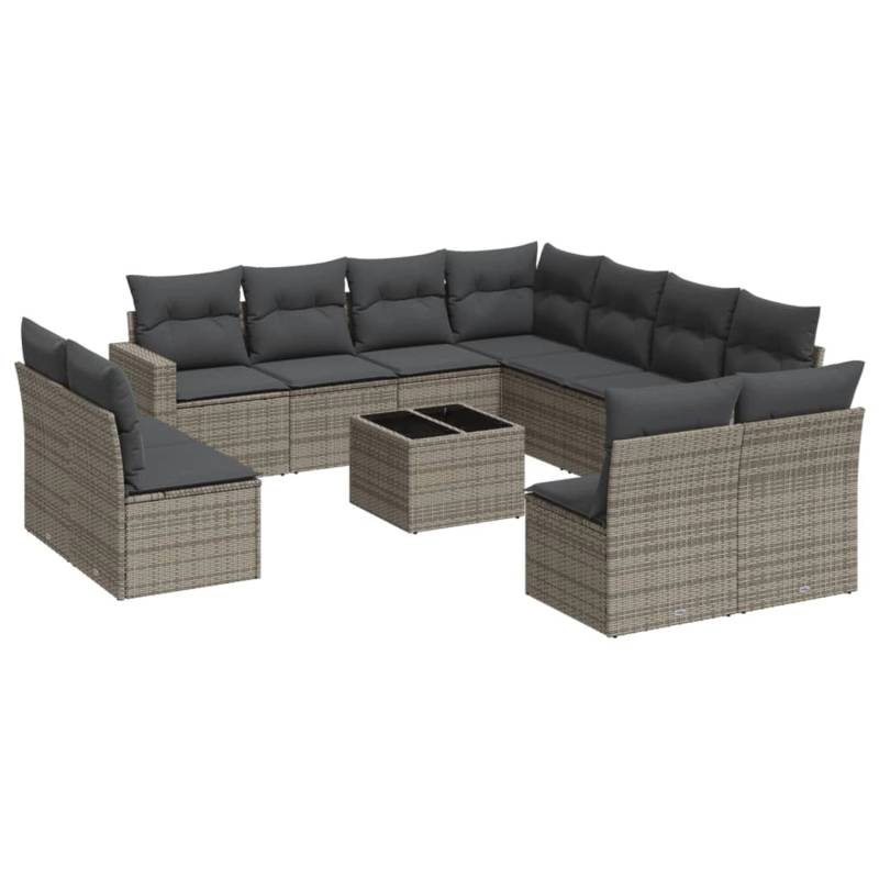 vidaXL 12-tlg Garten-Sofagarnitur mit Kissen Grau Poly Rattan Modell 20 von VIDAXL