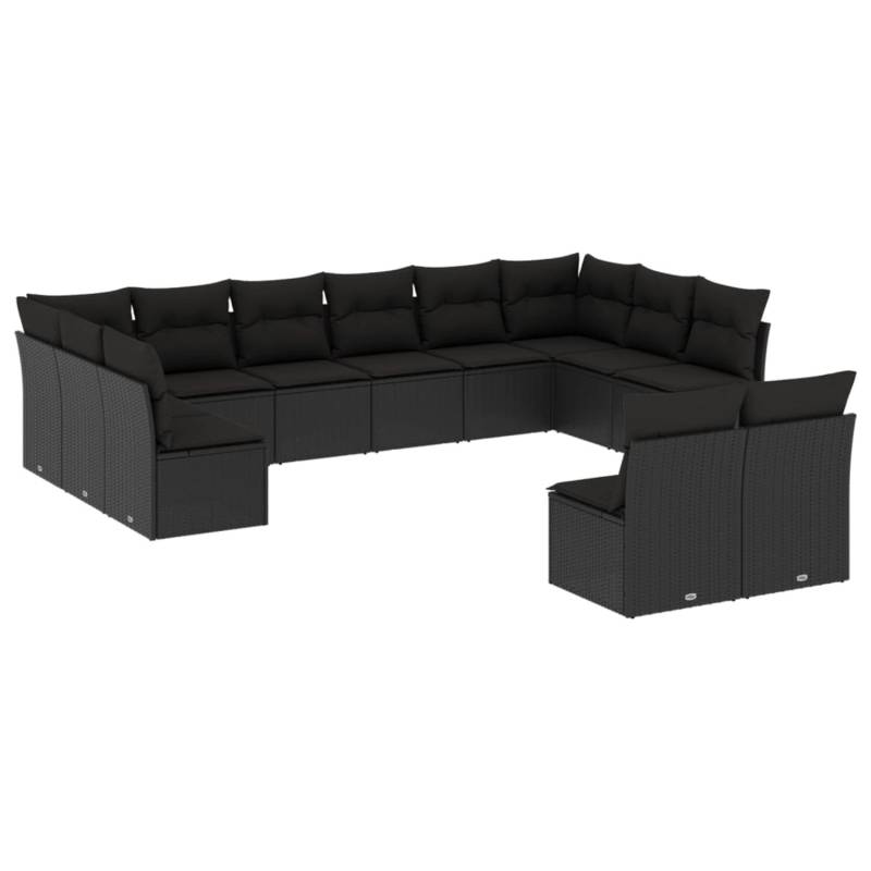 vidaXL 12-tlg Garten-Sofagarnitur mit Kissen Schwarz Poly Rattan Modell 5 von VIDAXL