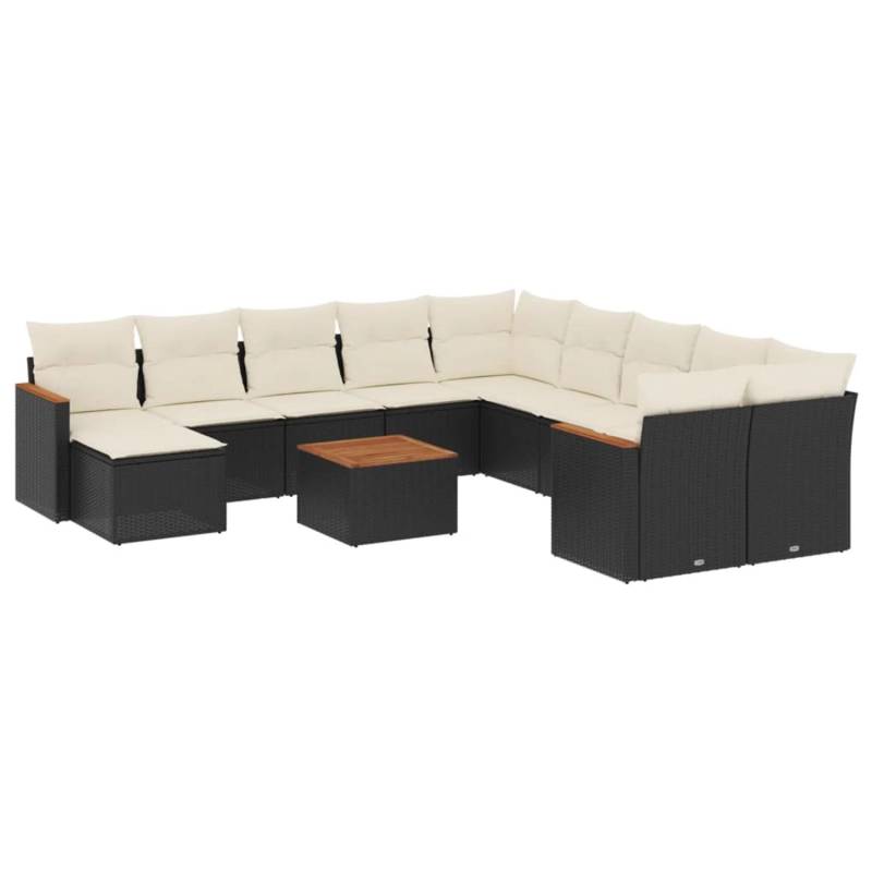 vidaXL 12-tlg Garten-Sofagarnitur mit Kissen Schwarz Poly Rattan Modell 63 von VIDAXL