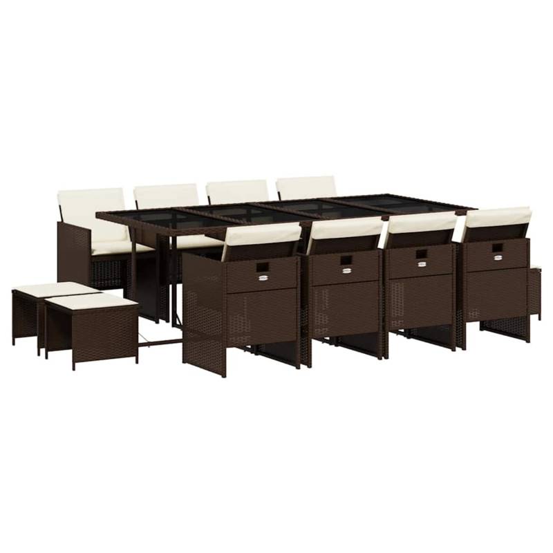 vidaXL 13-Tlg Garten-Essgruppe mit Kissen Braun Poly Rattan 3210621 von VIDAXL