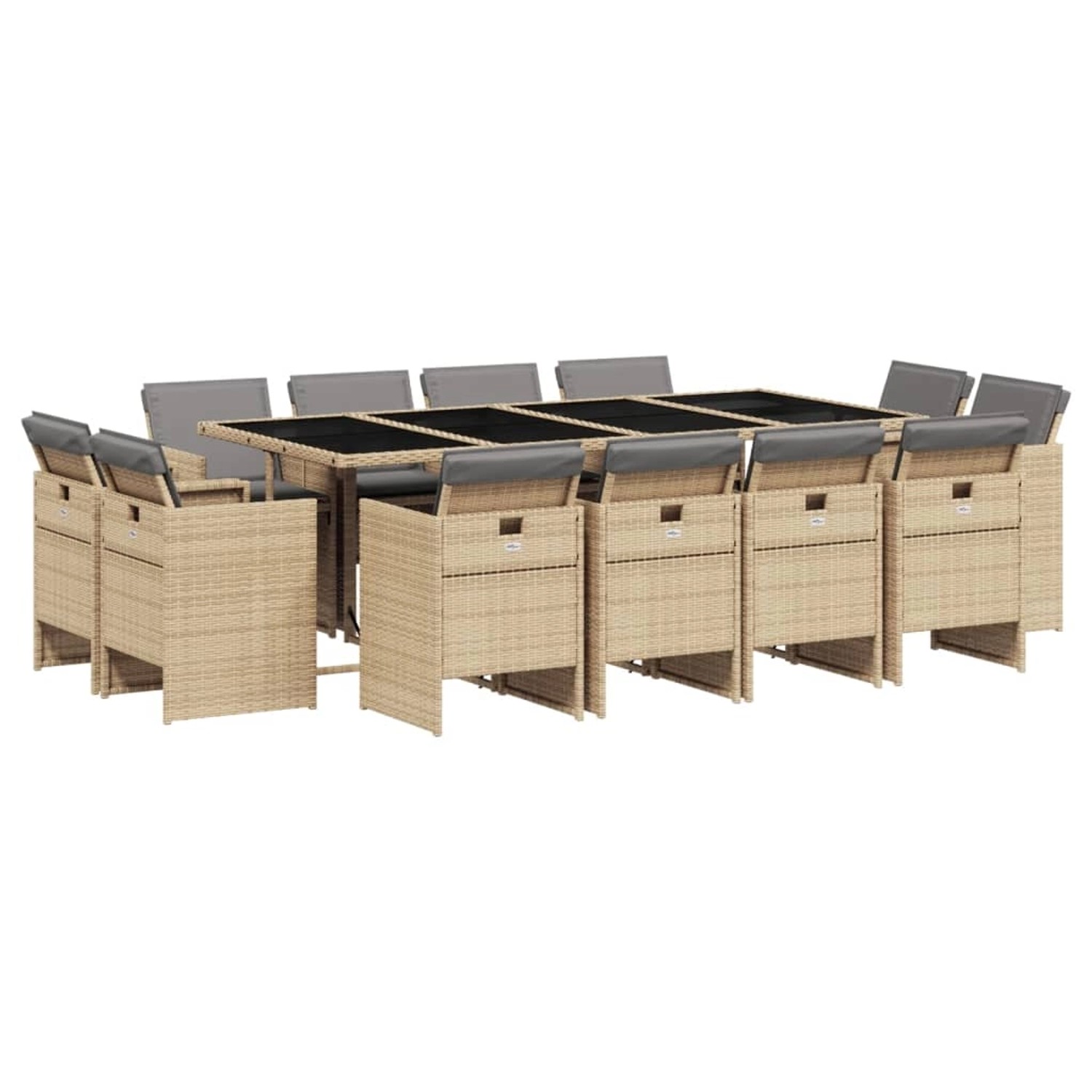 vidaXL 13-tlg Garten-Essgruppe mit Kissen Beigemischung Poly Rattan Modell 1 von VIDAXL