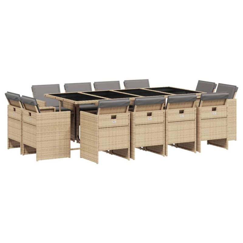 vidaXL 13-tlg Garten-Essgruppe mit Kissen Beigemischung Poly Rattan Modell 1 von VIDAXL