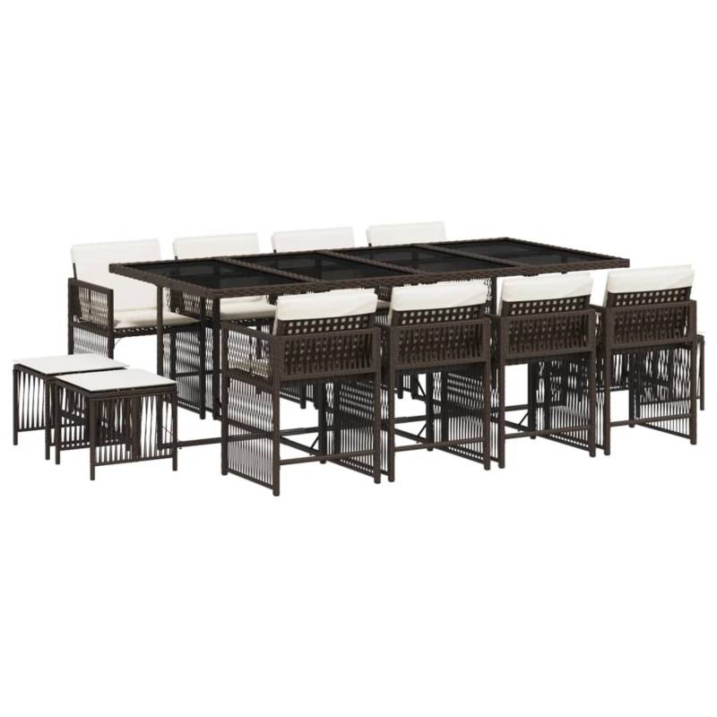 vidaXL 13-tlg Garten-Essgruppe mit Kissen Braun Poly Rattan Modell 11 von VIDAXL