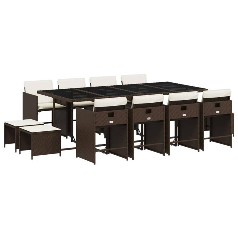 vidaXL 13-tlg Garten-Essgruppe mit Kissen Braun Poly Rattan Modell 5 von VIDAXL