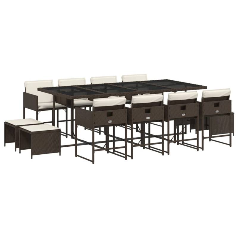 vidaXL 13-tlg Garten-Essgruppe mit Kissen Braun Poly Rattan Modell 7 von VIDAXL