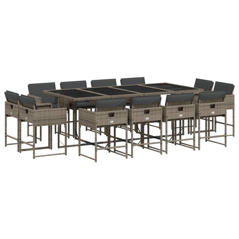 vidaXL 13-tlg Garten-Essgruppe mit Kissen Grau Poly Rattan Modell 14 von VIDAXL