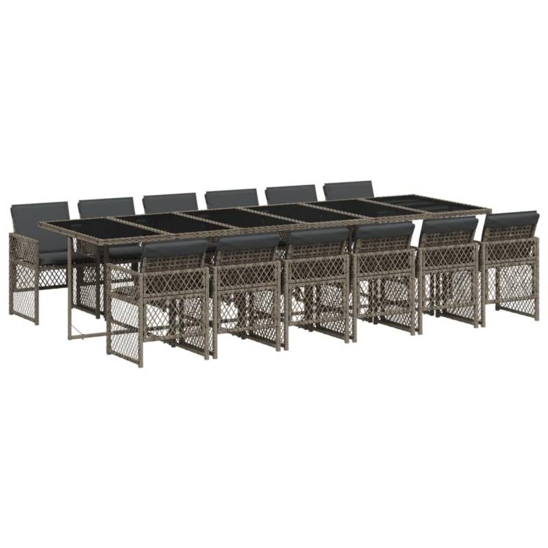 vidaXL 13-tlg Garten-Essgruppe mit Kissen Grau Poly Rattan Modell 18 von VIDAXL