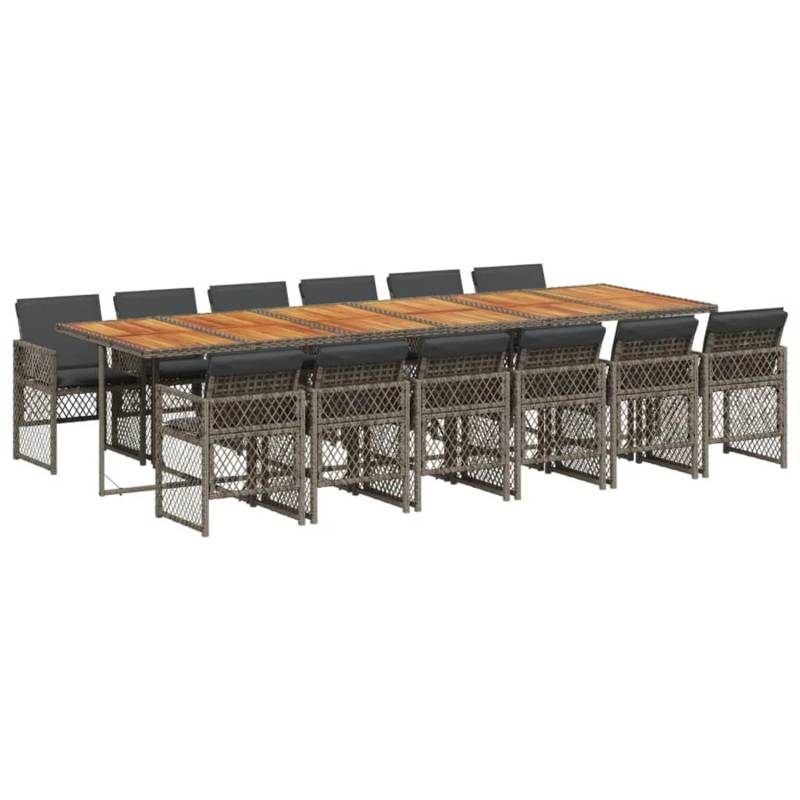 vidaXL 13-tlg Garten-Essgruppe mit Kissen Grau Poly Rattan Modell 19 von VIDAXL