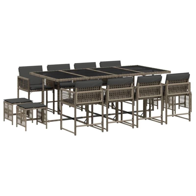 vidaXL 13-tlg Garten-Essgruppe mit Kissen Grau Poly Rattan Modell 21 von VIDAXL