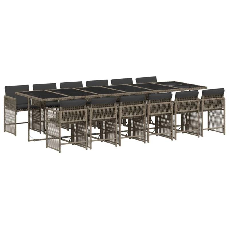vidaXL 13-tlg Garten-Essgruppe mit Kissen Grau Poly Rattan Modell 22 von VIDAXL