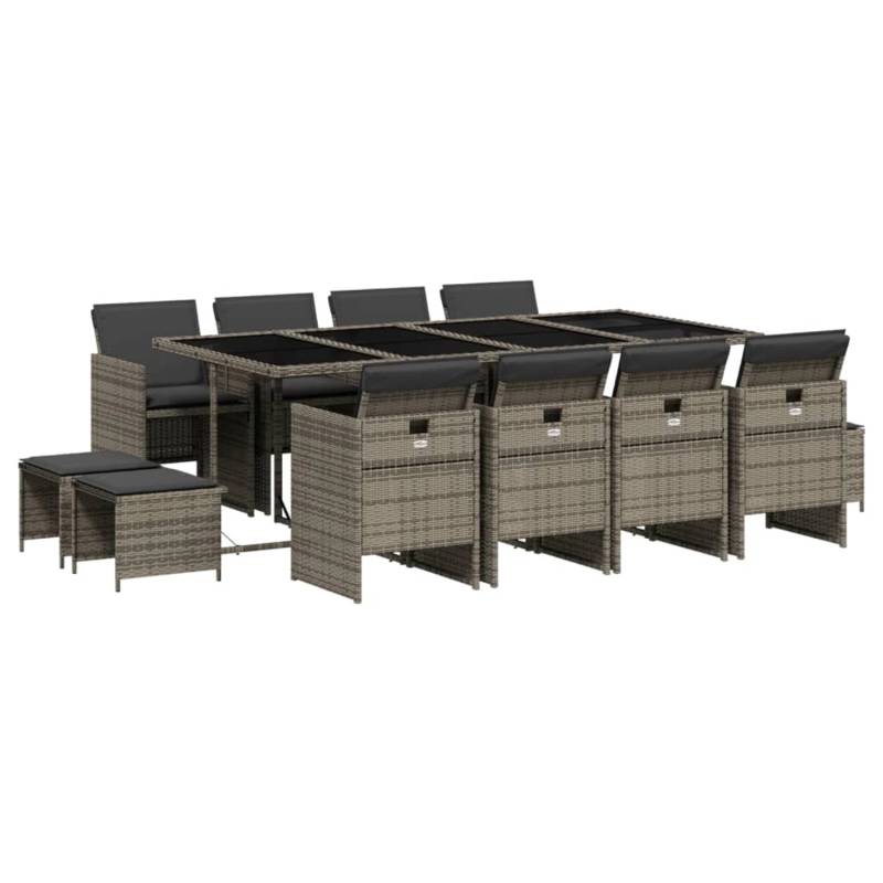 vidaXL 13-tlg Garten-Essgruppe mit Kissen Grau Poly Rattan Modell 23 von VIDAXL