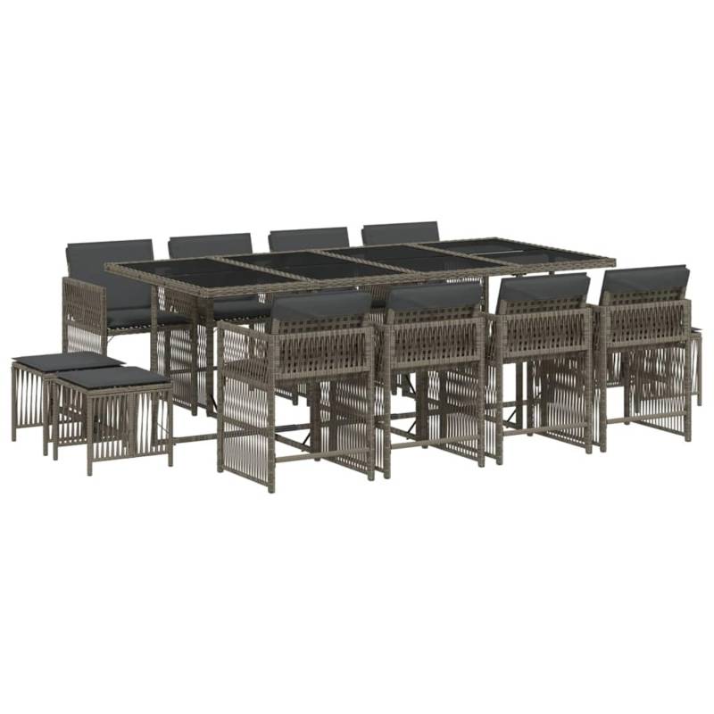 vidaXL 13-tlg Garten-Essgruppe mit Kissen Grau Poly Rattan Modell 25 von VIDAXL
