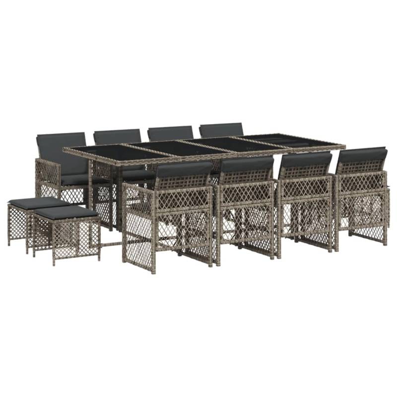 vidaXL 13-tlg Garten-Essgruppe mit Kissen Grau Poly Rattan Modell 26 von VIDAXL