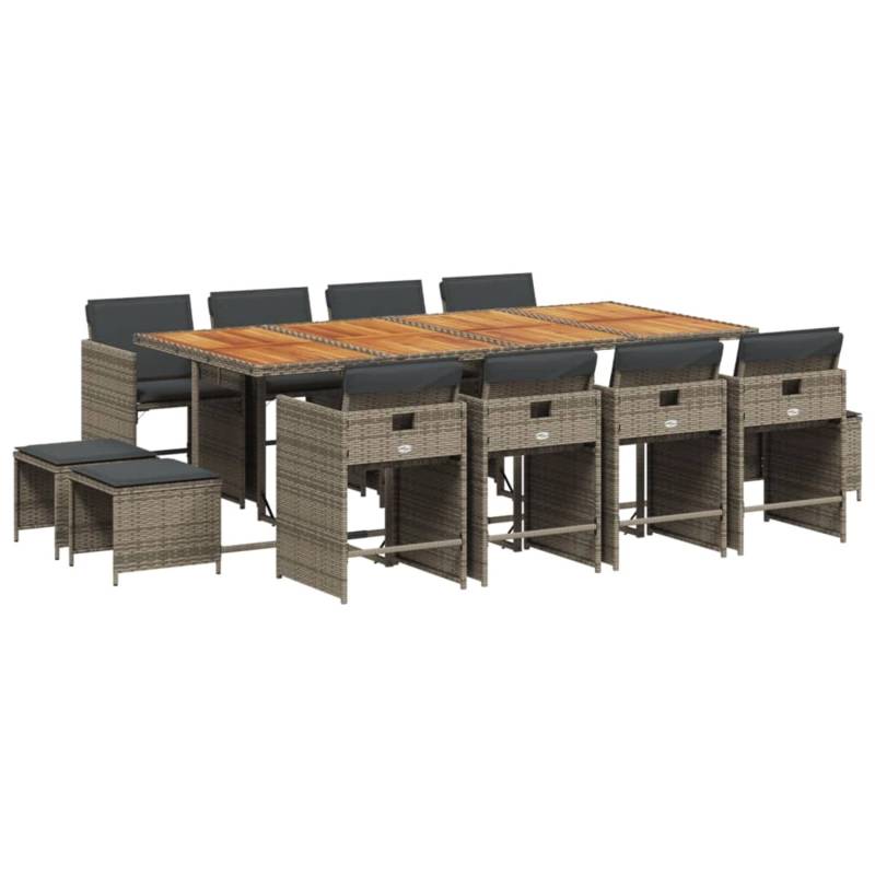 vidaXL 13-tlg Garten-Essgruppe mit Kissen Grau Poly Rattan Modell 28 von VIDAXL