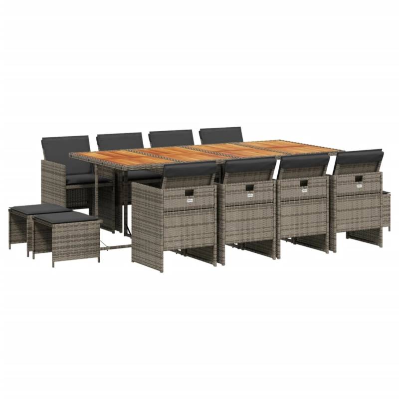 vidaXL 13-tlg Garten-Essgruppe mit Kissen Grau Poly Rattan Modell 31 von VIDAXL