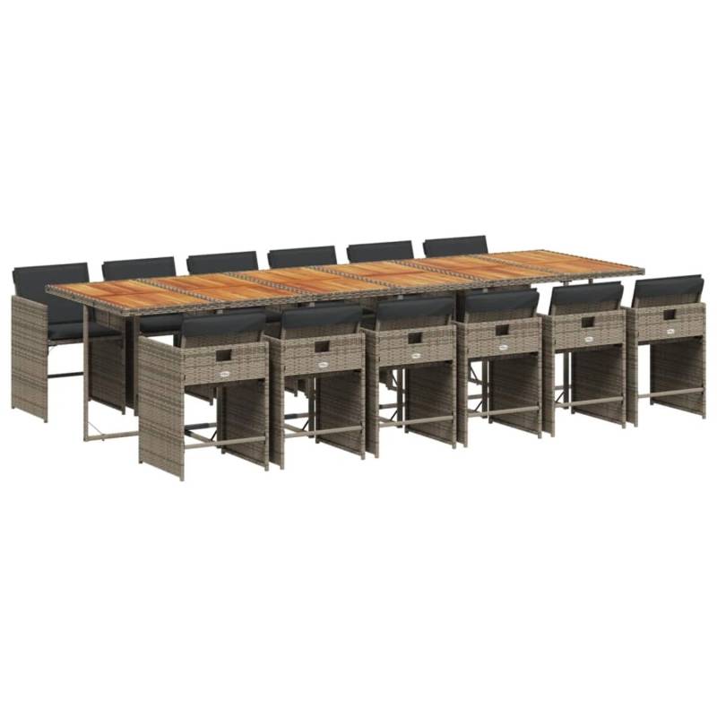 vidaXL 13-tlg Garten-Essgruppe mit Kissen Grau Poly Rattan Modell 6 von VIDAXL
