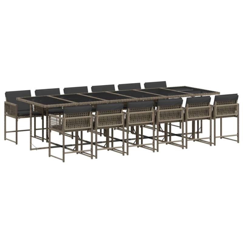 vidaXL 13-tlg Garten-Essgruppe mit Kissen Grau Poly Rattan Modell 9 von VIDAXL