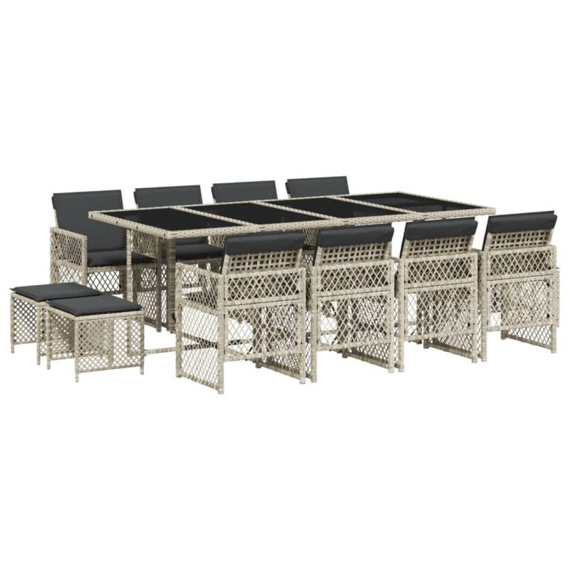 vidaXL 13-tlg Garten-Essgruppe mit Kissen Hellgrau Poly Rattan Modell 10 von VIDAXL