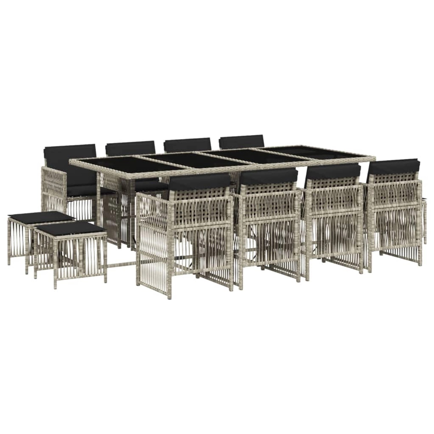 vidaXL 13-tlg Garten-Essgruppe mit Kissen Hellgrau Poly Rattan Modell 13 von VIDAXL