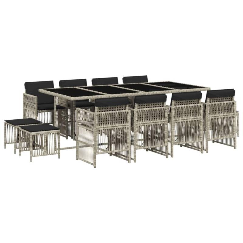 vidaXL 13-tlg Garten-Essgruppe mit Kissen Hellgrau Poly Rattan Modell 13 von VIDAXL