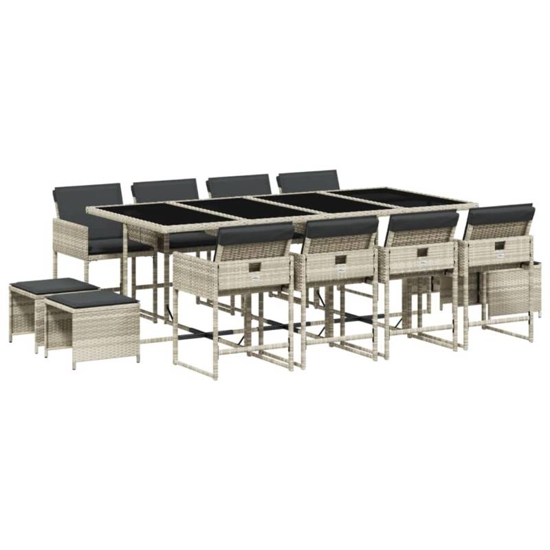 vidaXL 13-tlg Garten-Essgruppe mit Kissen Hellgrau Poly Rattan Modell 5 von VIDAXL